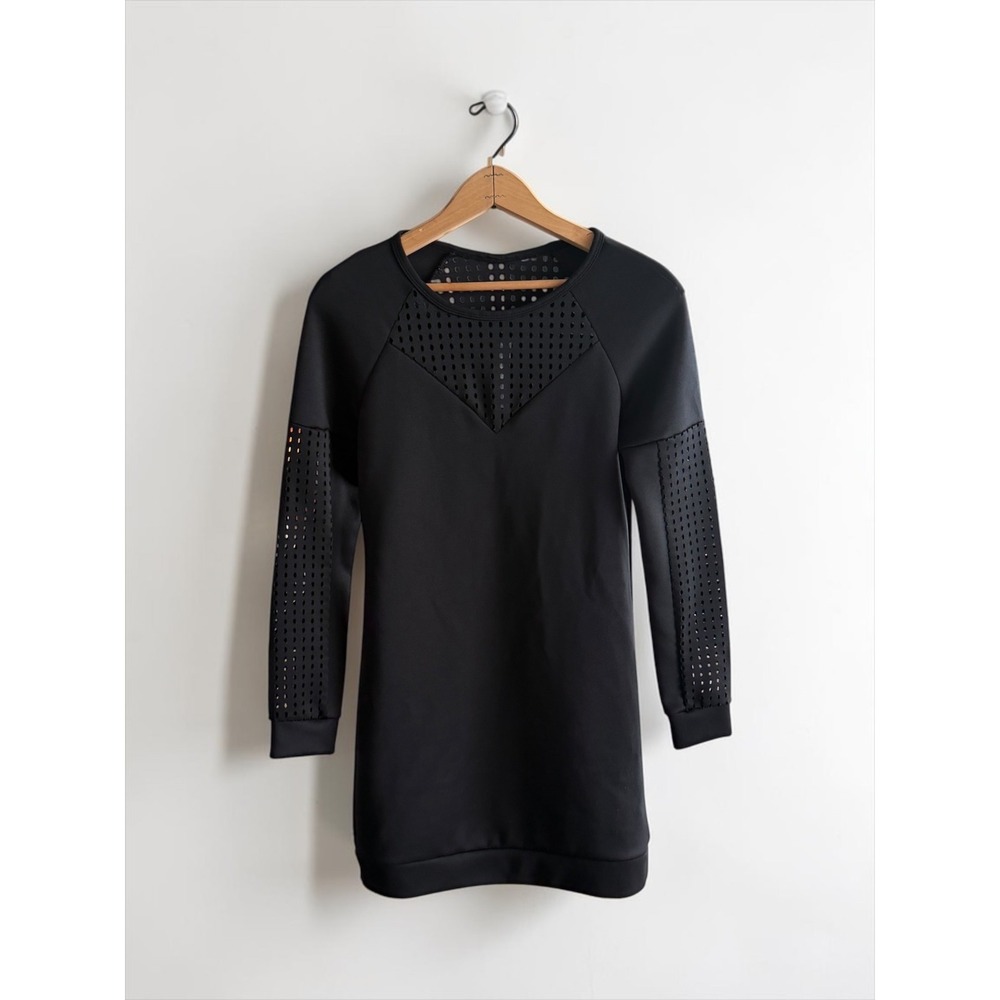 Fabletics Black Perforated Mesh Long Sleeve Mini Dress Tunic Sweatshirt‎ Size S